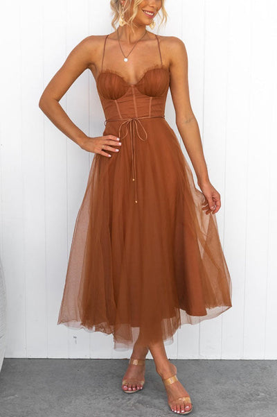 Zeiden Elegant Strappy A-Line Midi Dress