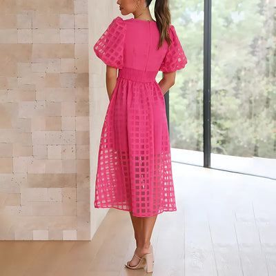 Cindy Classic Patterned Puff Sleeve Midi Dress