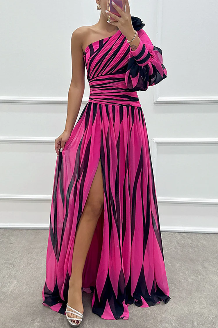 Shiloh Elegant Striped One Shoulder Maxi Dress