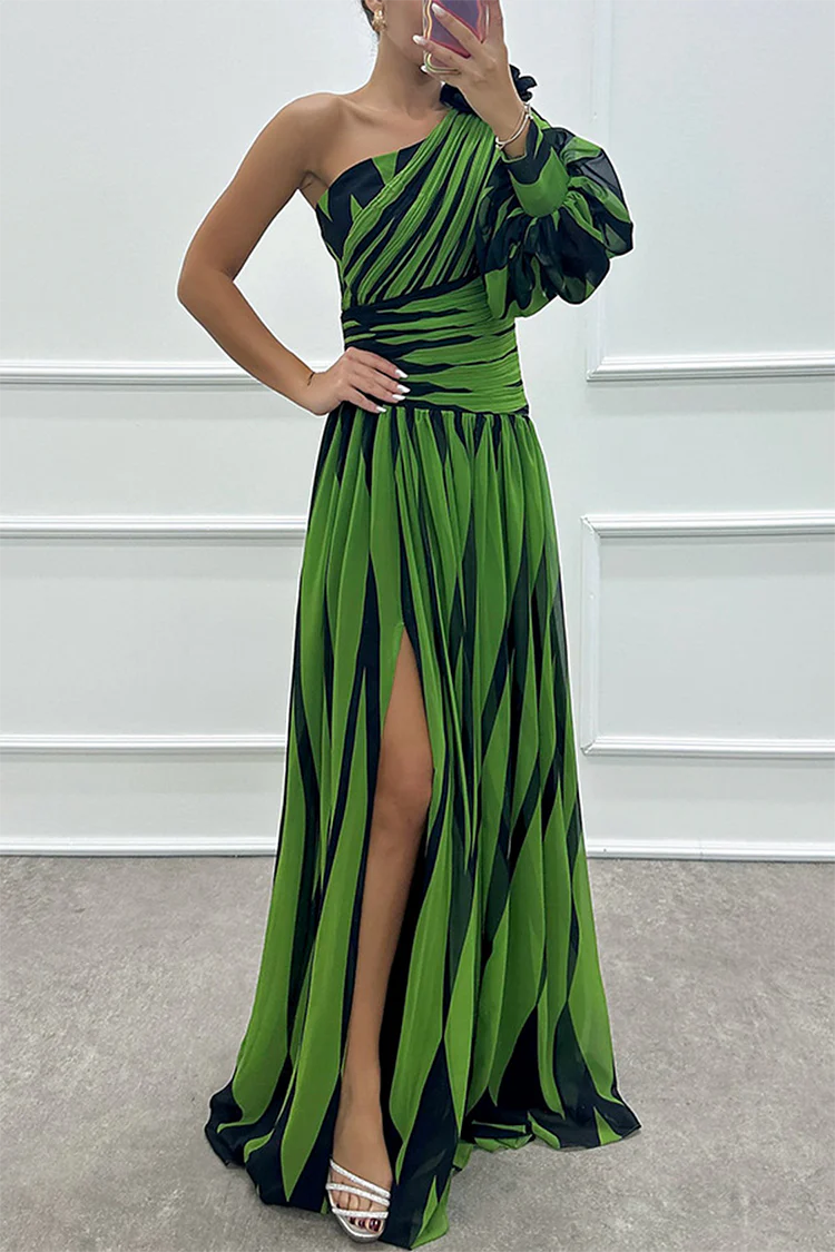 Shiloh Elegant Striped One Shoulder Maxi Dress