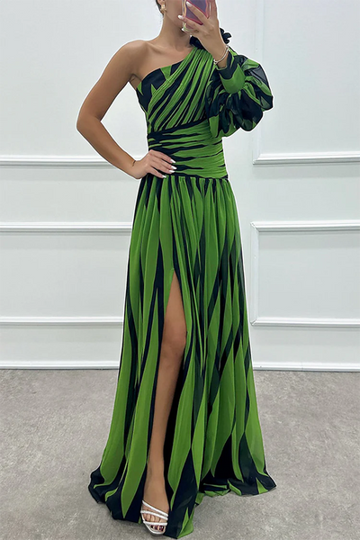 Shiloh Elegant Striped One Shoulder Maxi Dress