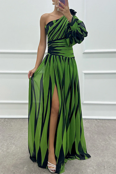 Shiloh Elegant Striped One Shoulder Maxi Dress