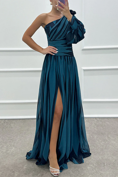 Shiloh Elegant Striped One Shoulder Maxi Dress