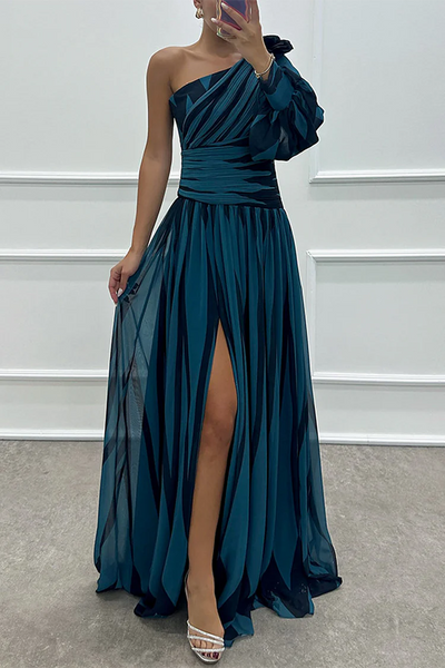Shiloh Elegant Striped One Shoulder Maxi Dress