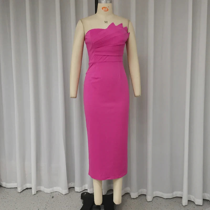 Sheina Chic Pleated Strapless Midi Dress