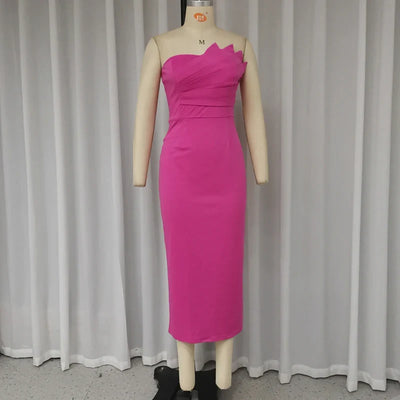 Sheina Chic Pleated Strapless Midi Dress