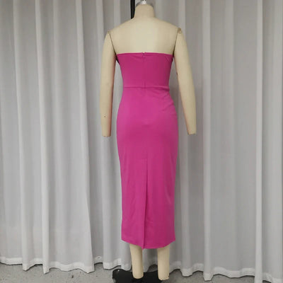 Sheina Chic Pleated Strapless Midi Dress